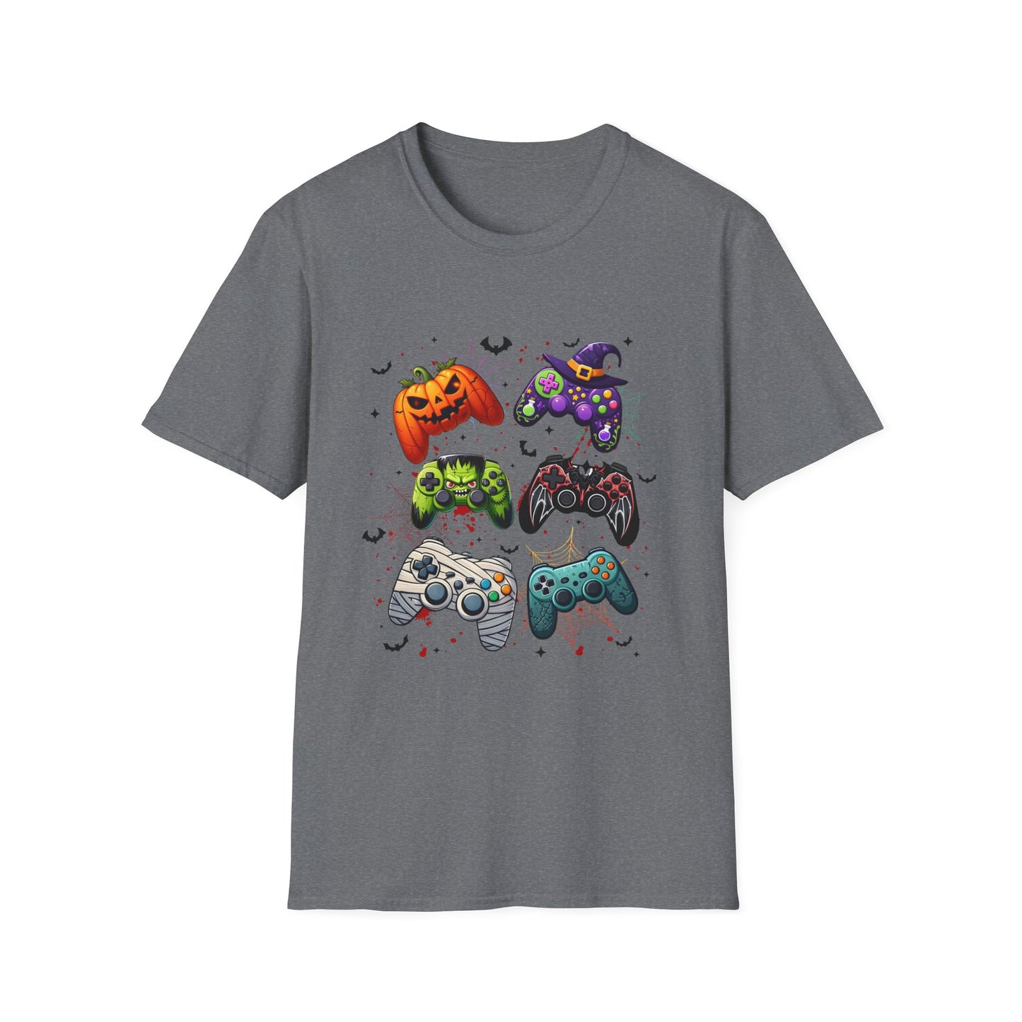 Halloween Gamepad T-Shirt, Gamer Tee for Horror Levels, Spooky Season Shirt, Unisex Softstyle Top, Cursed Vibe Controller Costume